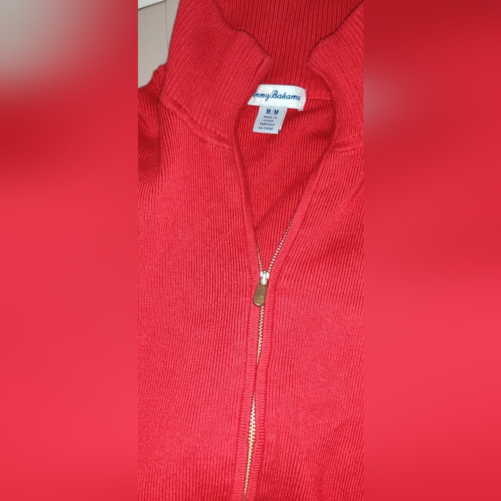 Tommy Bahama sweater dress Sz M Full Zip Red - Picture 3 of 5